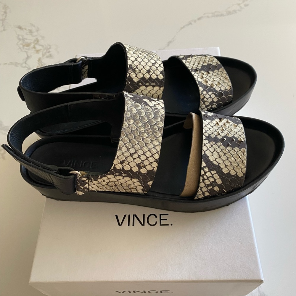 Vince Marett Snake-Embossed Platform Sandal, Blac… - image 3